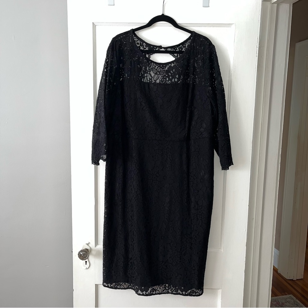 LOFT Plus Cutout Back Lace Dress - 18W, Black